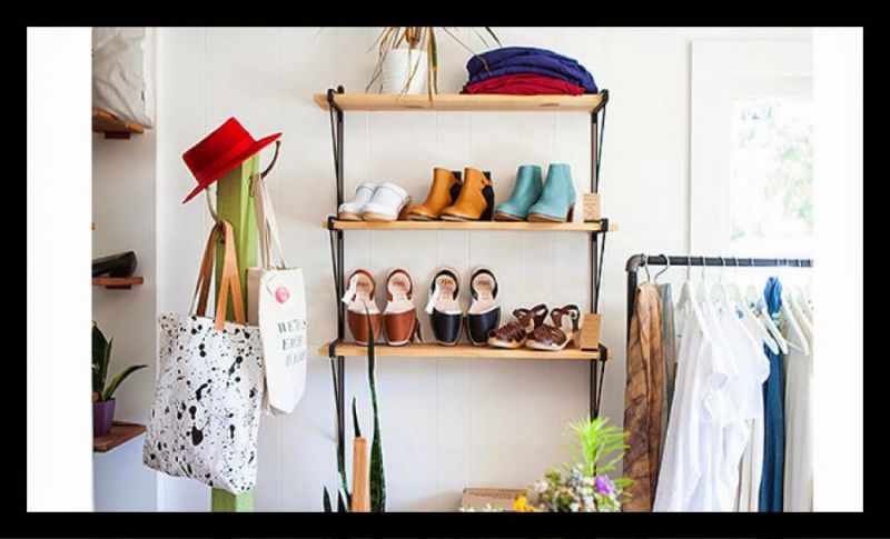 cute shelf with shoes white background